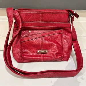 Rosetti Red Faux Pebble Leather Adjustable Crossbody with Multiple Pockets EUC